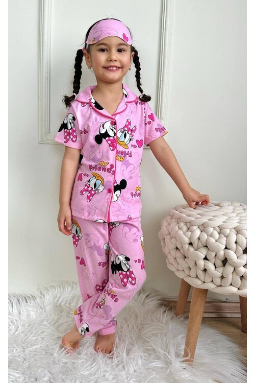 Kız Çocuk Desenli Kısa Kollu Pijama Takımı -  BEDEN TABLOSU RESİMLERDE MEVCUTTUR
