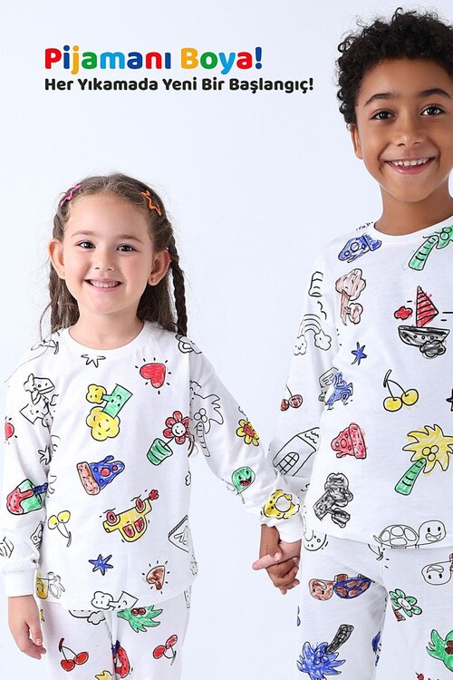 Çocuk Boyamalı Pijama Takımı + Boya Kalemi Hediyeli